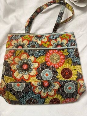 Vera Bradley Floral Quilted Tote in Brown, Orange, Aqua, Yellow